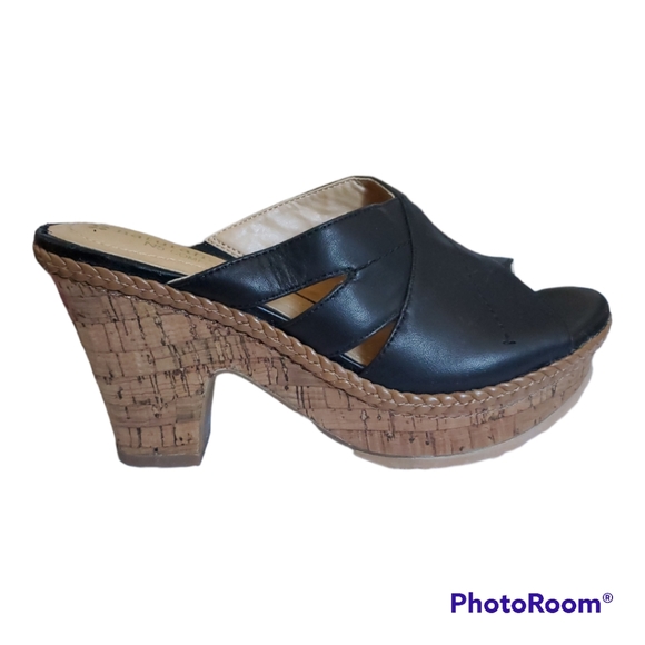 NATURALIZER Black Cork Clog Sandals Mules Shoes - Size 5 / 35 - Picture 1 of 5